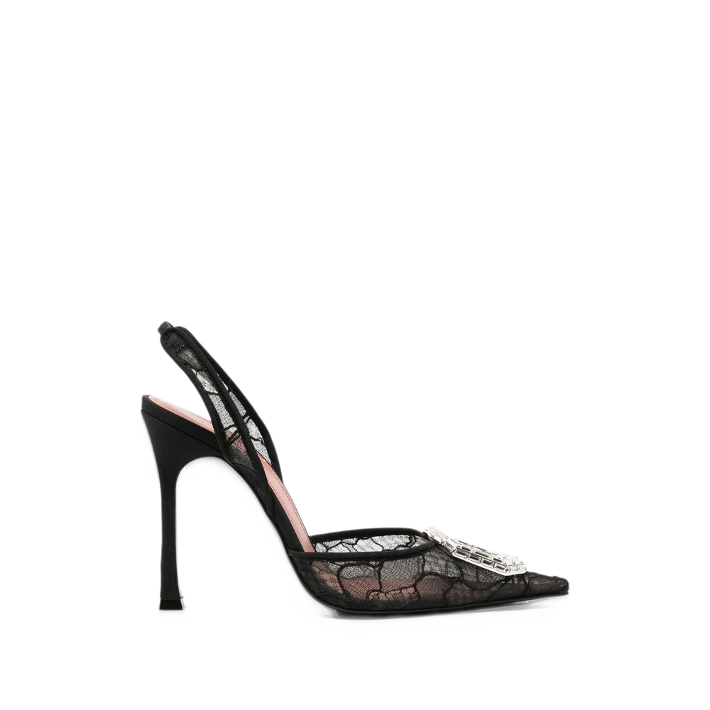 Amina Muaddi Camellia Crystal-embellished Lace Slingback Pumps