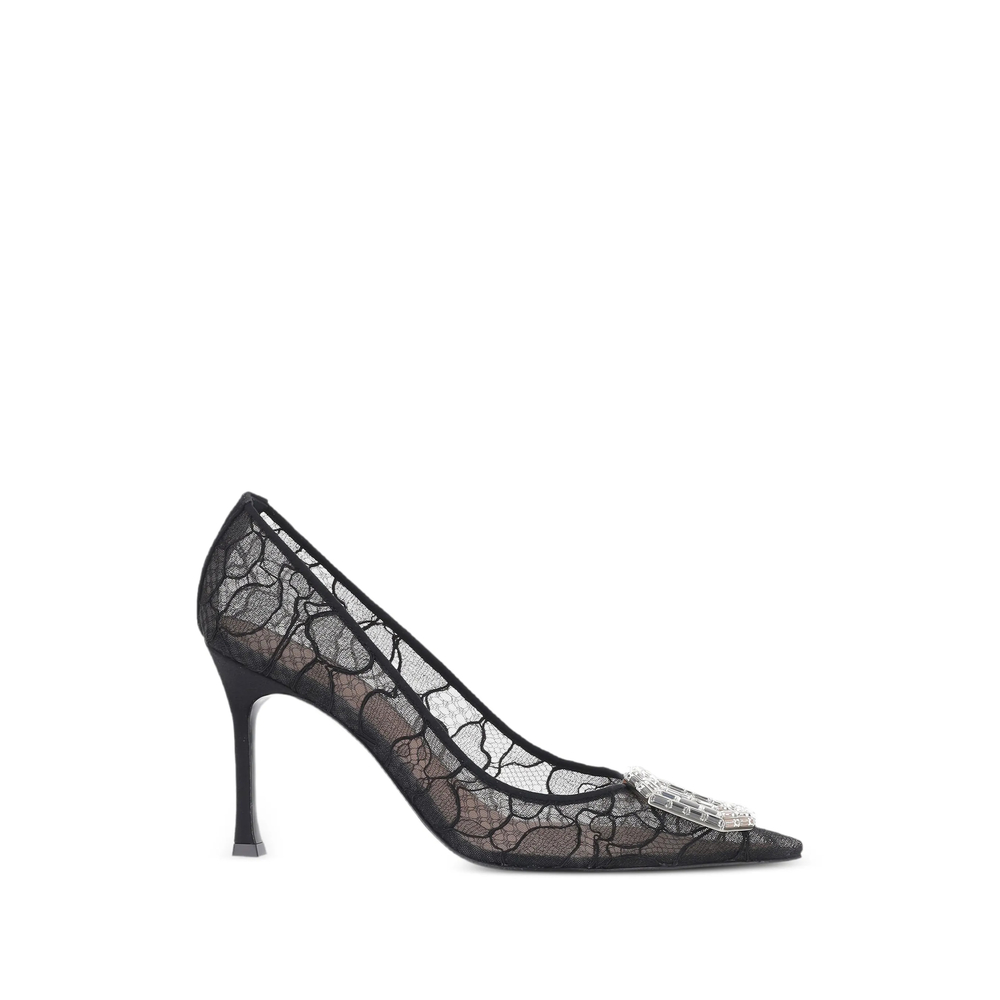 Amina Muaddi Camelia Crystal-embellished Lace Pumps