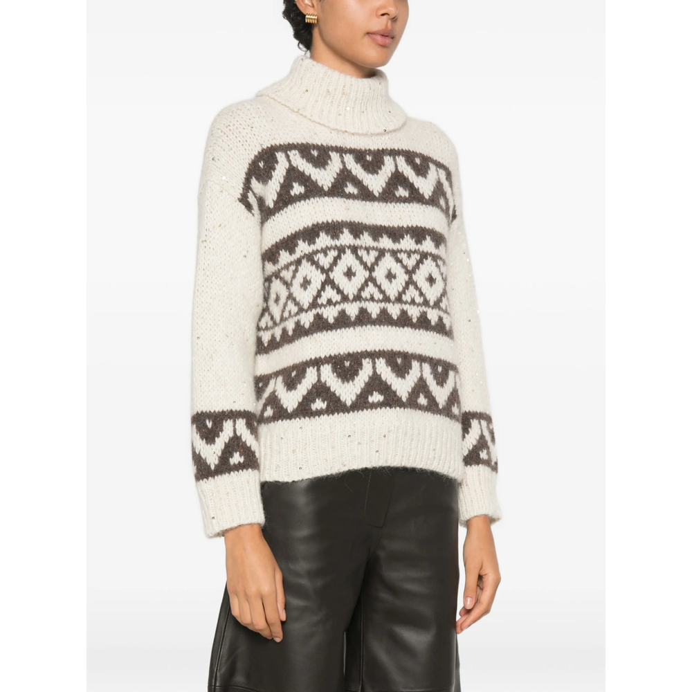 Sequin-Embellished Jacquard-Knit Sweater