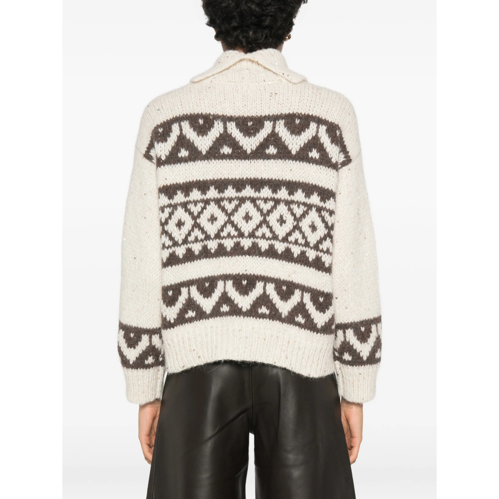 Sequin-Embellished Jacquard-Knit Sweater