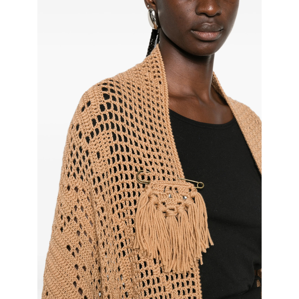 Peonia Fringed-Trim Crochet-Knit Poncho