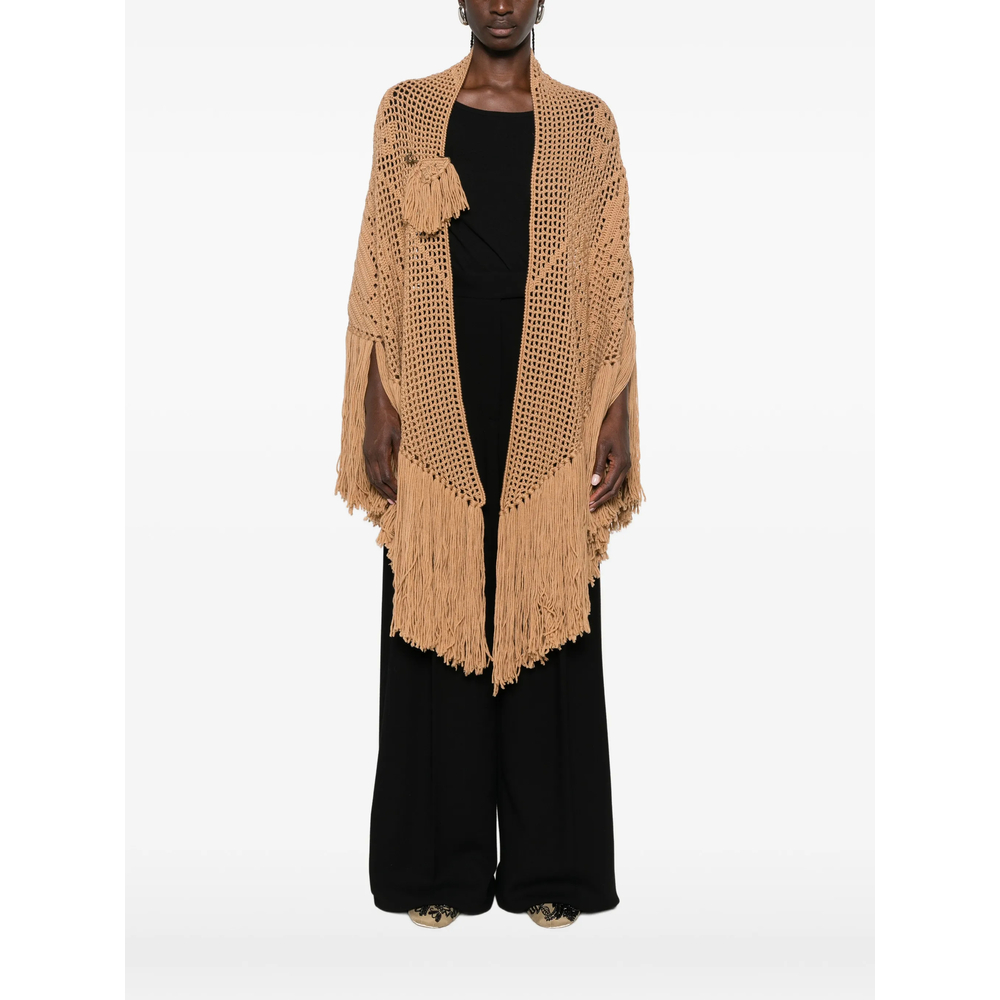Peonia Fringed-Trim Crochet-Knit Poncho