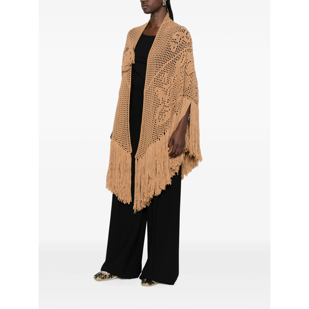 Peonia Fringed-Trim Crochet-Knit Poncho