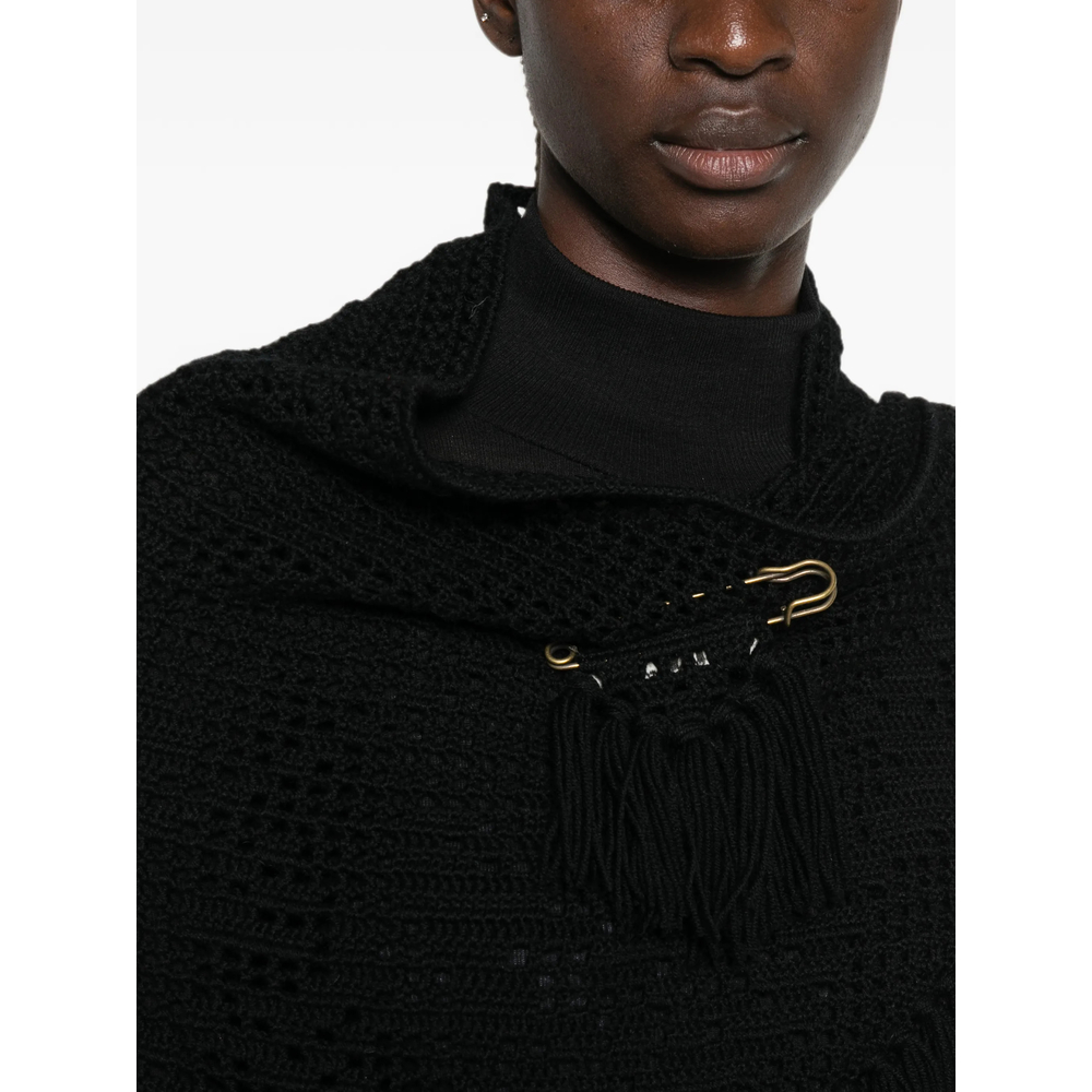 Scialle Peonia Crochet-Knit Fringed Poncho