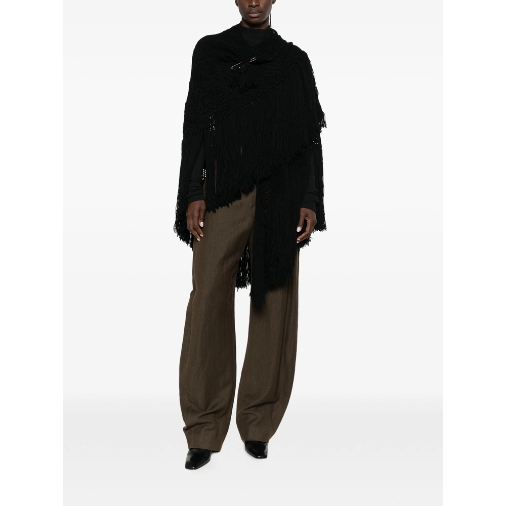 Scialle Peonia Crochet-Knit Fringed Poncho