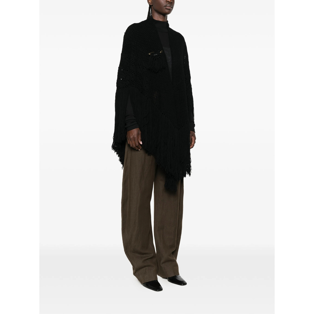Scialle Peonia Crochet-Knit Fringed Poncho