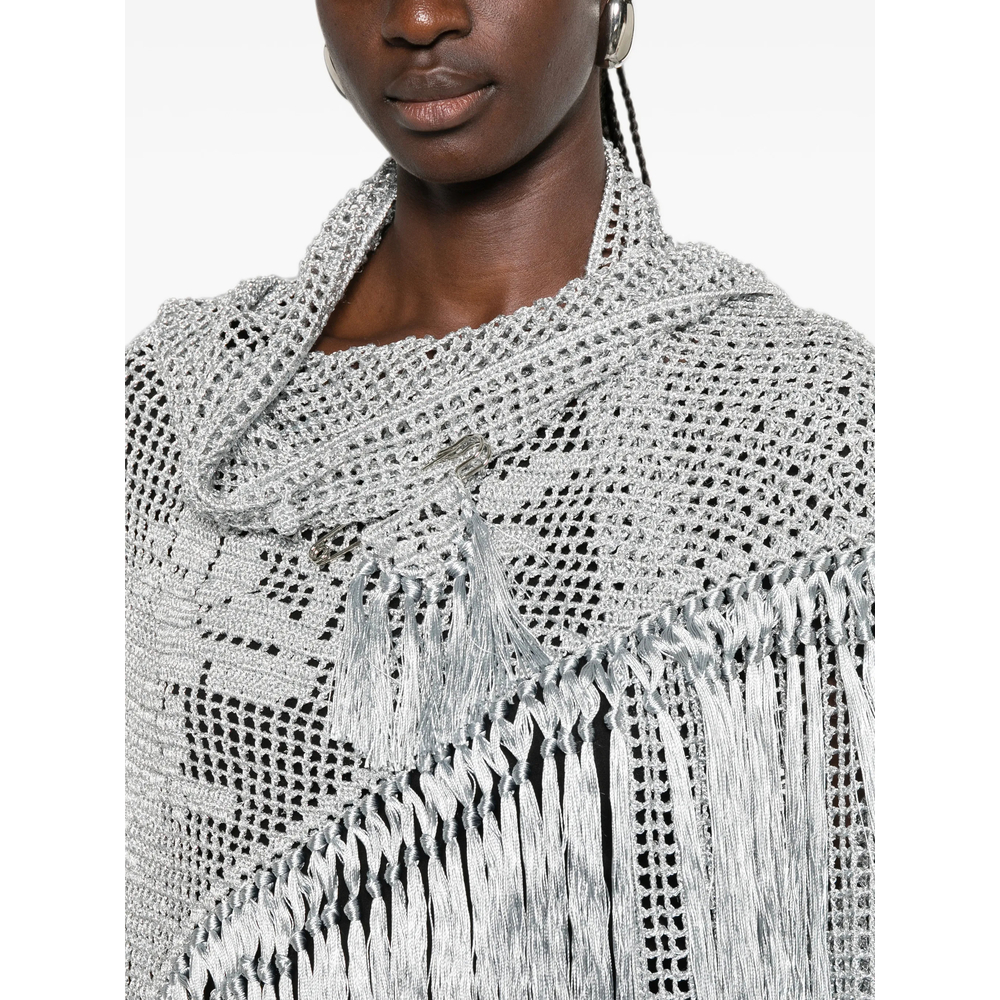 Scialle Rosa Fringed-Trim Crochet-Knit Poncho