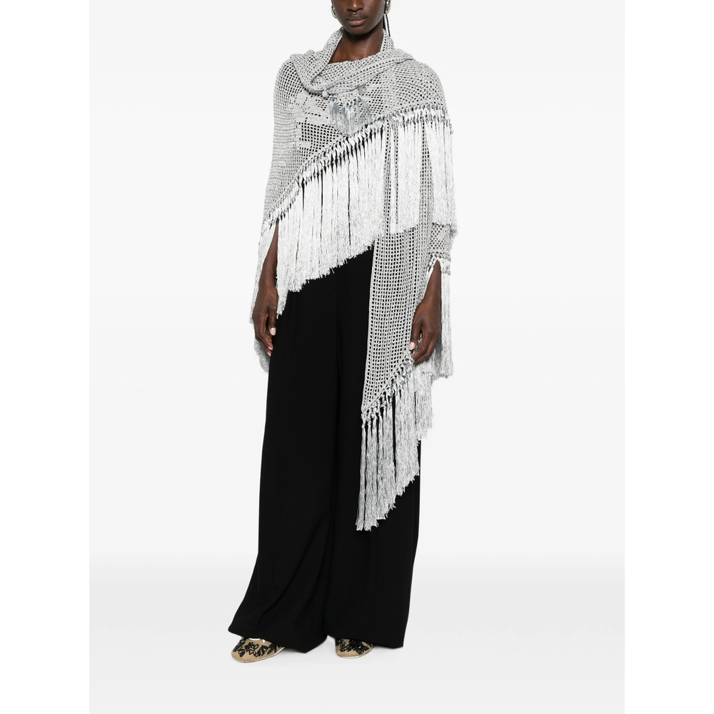 Scialle Rosa Fringed-Trim Crochet-Knit Poncho