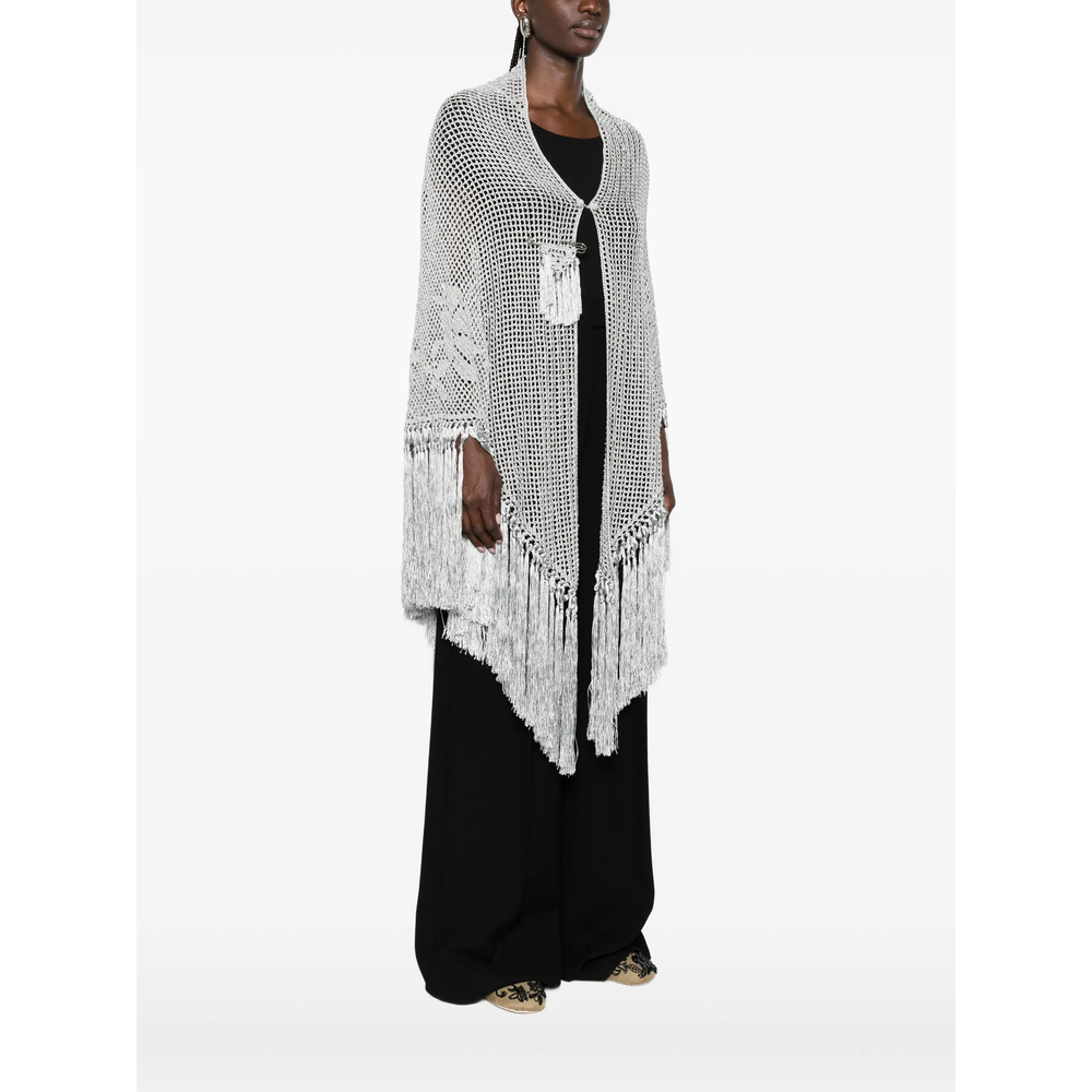 Scialle Rosa Fringed-Trim Crochet-Knit Poncho