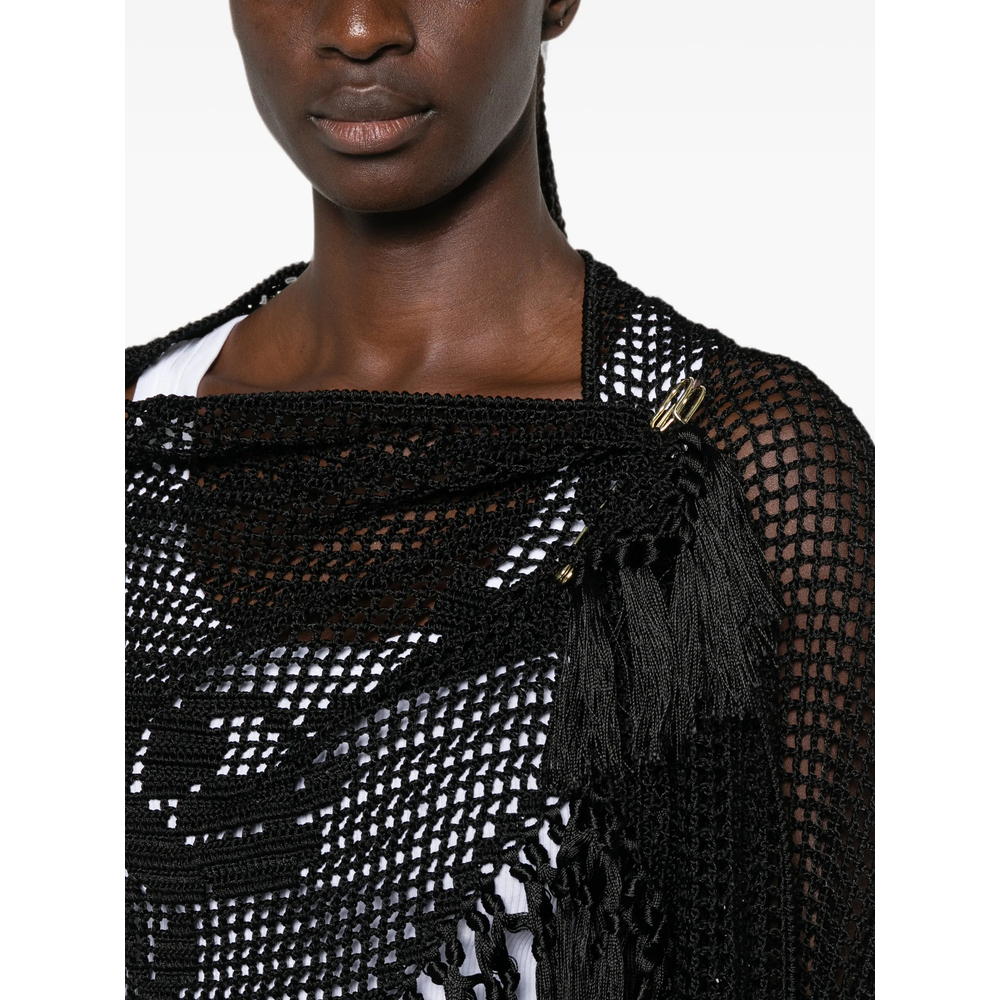 Scialle Rosa Crochet Fringe-Trimmed Poncho
