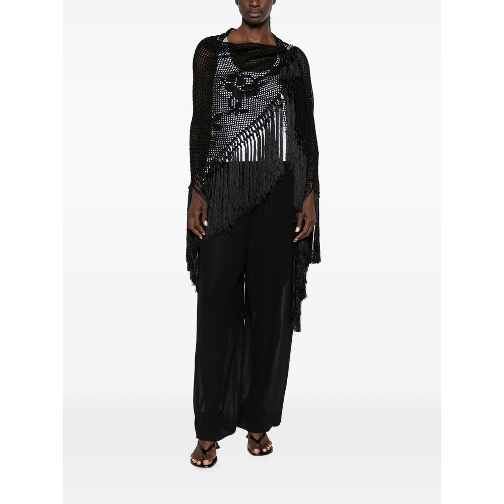 Scialle Rosa Crochet Fringe-Trimmed Poncho