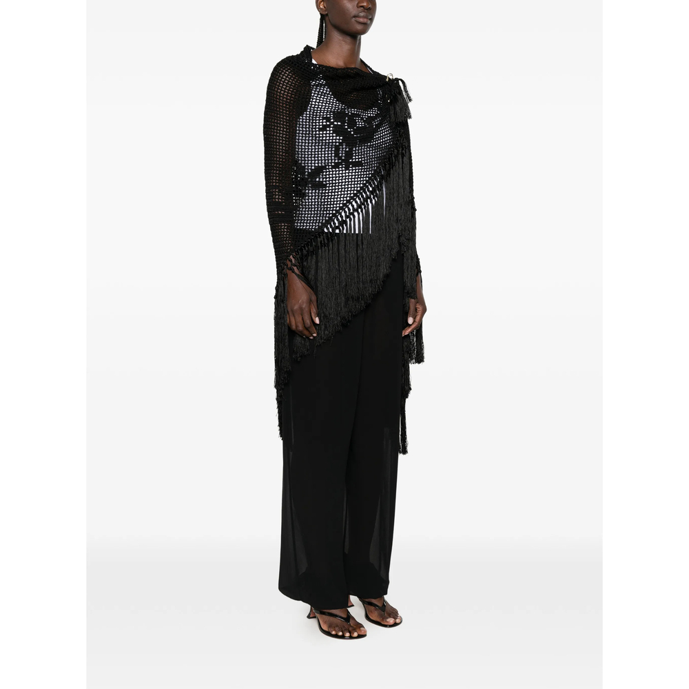 Scialle Rosa Crochet Fringe-Trimmed Poncho