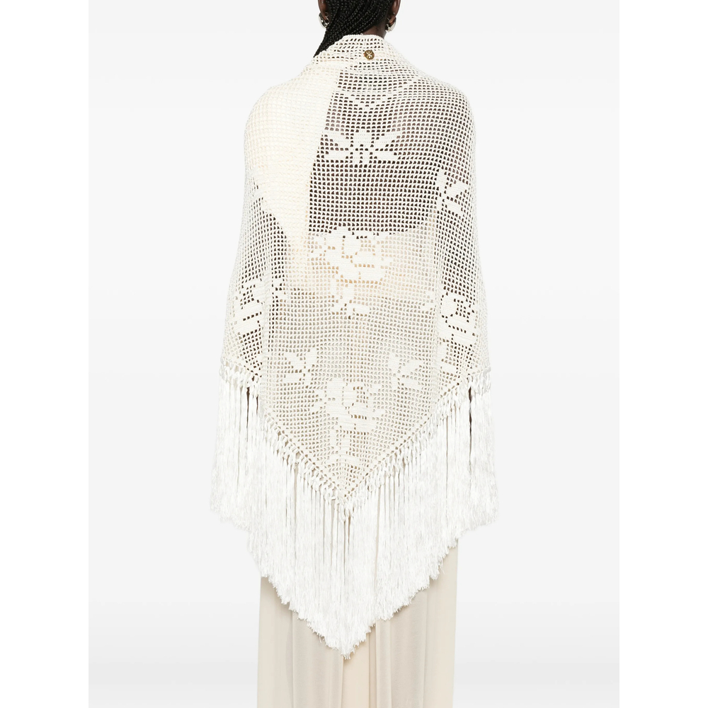 Scialle Rosa Crochet Fringed Poncho