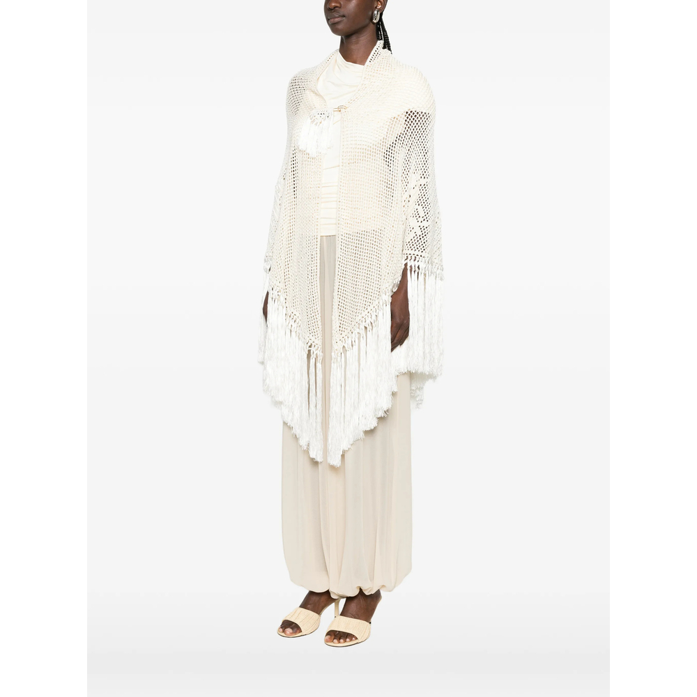Scialle Rosa Crochet Fringed Poncho