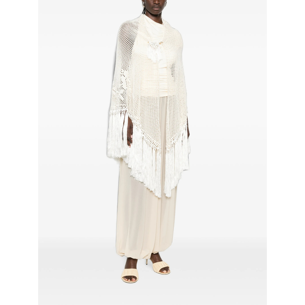 Scialle Rosa Crochet Fringed Poncho