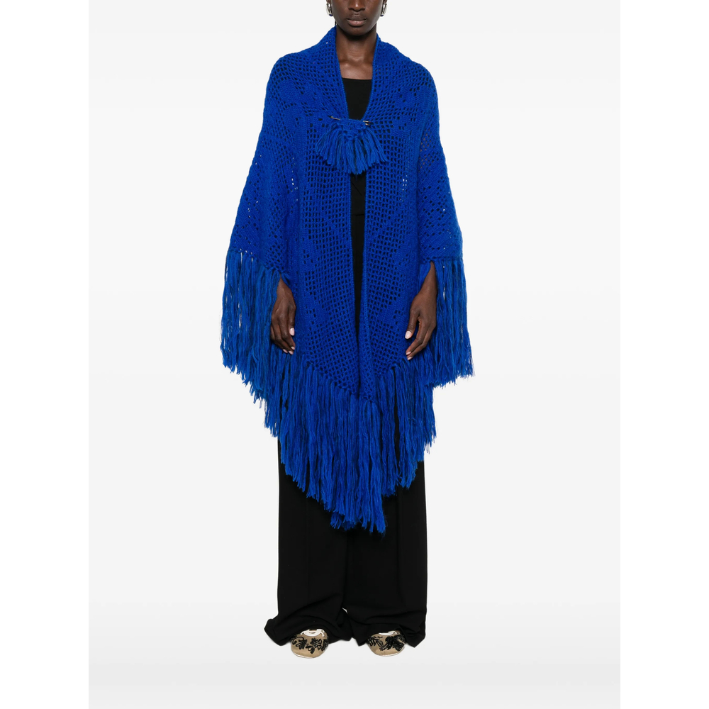 Scialle Coperta Peonia Crochet-Knit Fringed Poncho