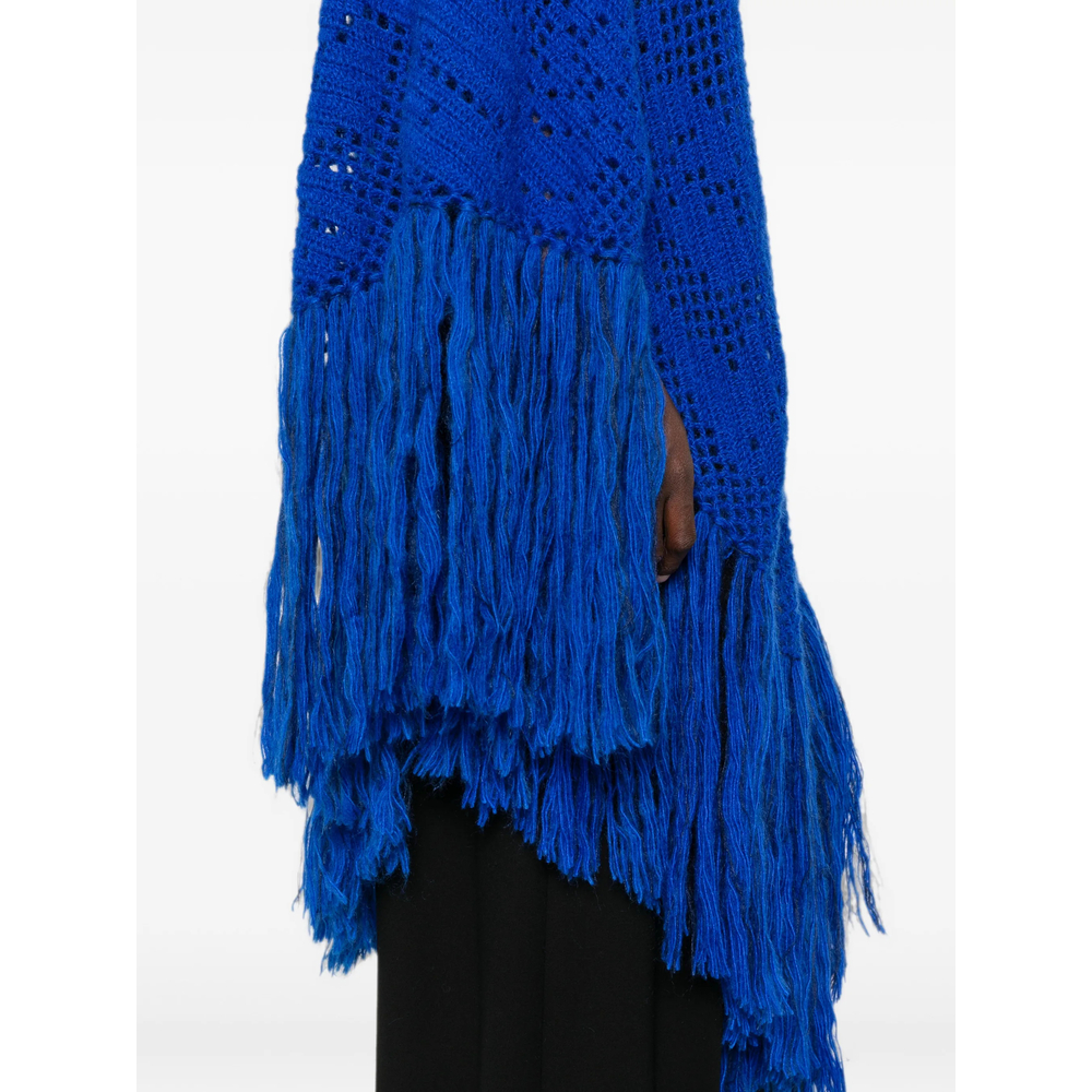 Scialle Coperta Peonia Crochet-Knit Fringed Poncho