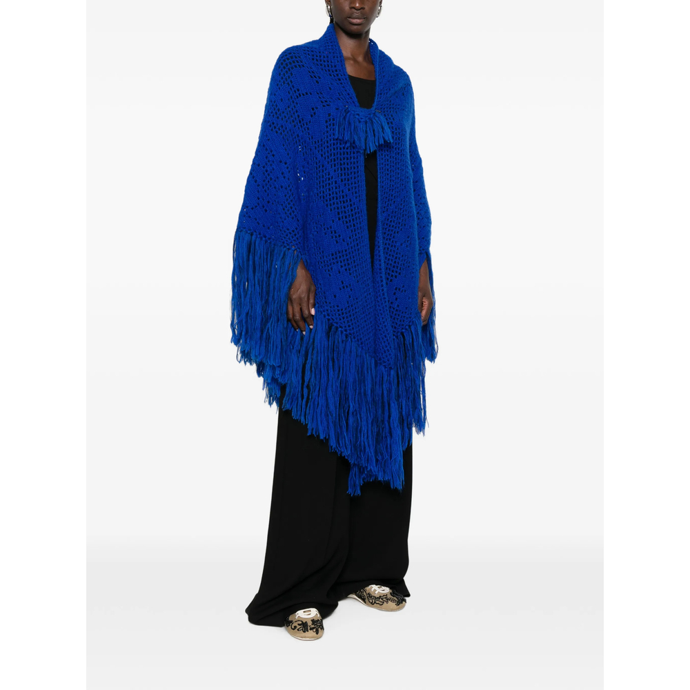 Scialle Coperta Peonia Crochet-Knit Fringed Poncho
