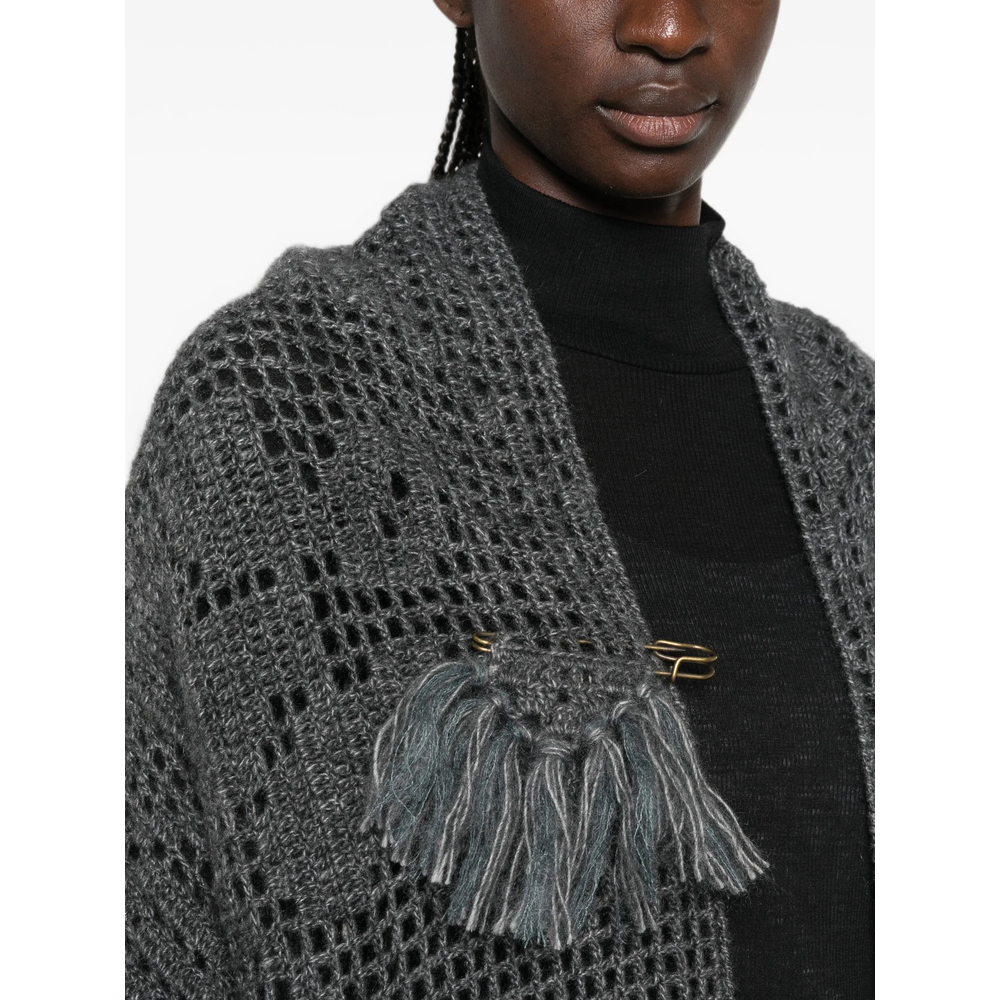Scialle Coperta Peonia Fringe-Trimmed Crochet Poncho