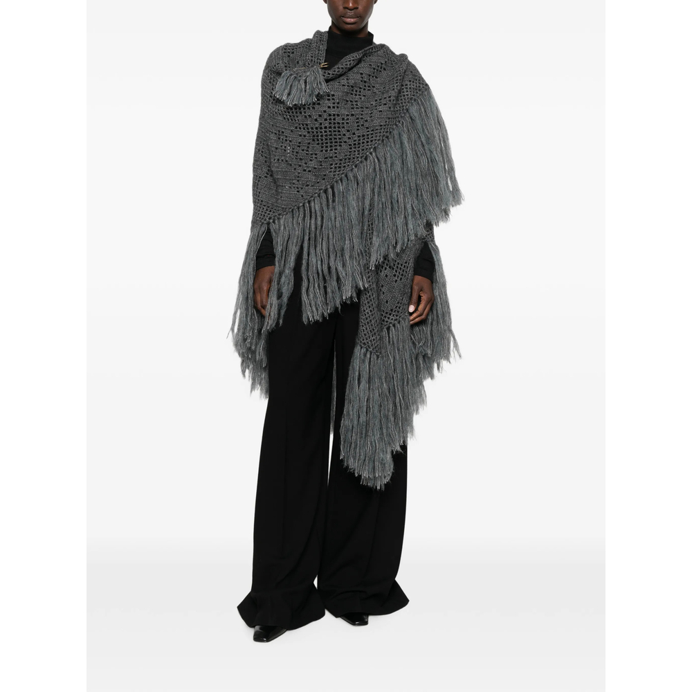 Scialle Coperta Peonia Fringe-Trimmed Crochet Poncho