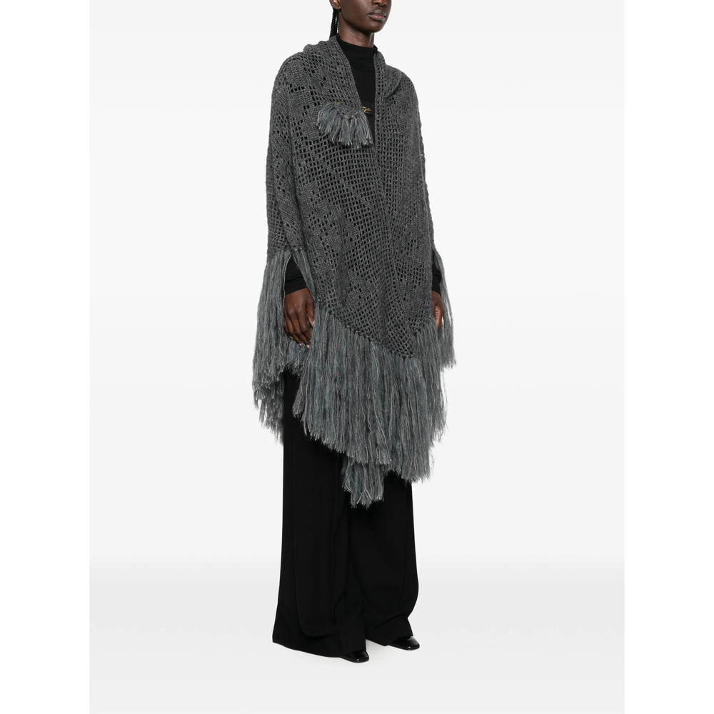 Scialle Coperta Peonia Fringe-Trimmed Crochet Poncho