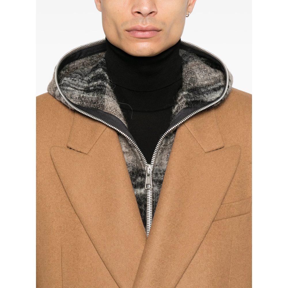 Double-Breasted Layered-Hood Coat