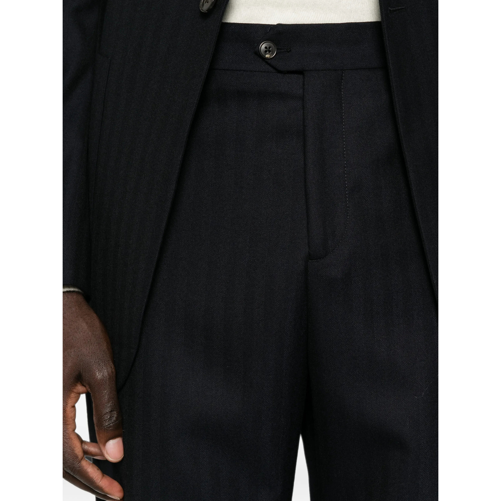 Herringbone-Pattern Wide-Leg Trousers