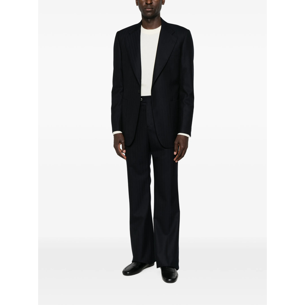 Herringbone-Pattern Wide-Leg Trousers