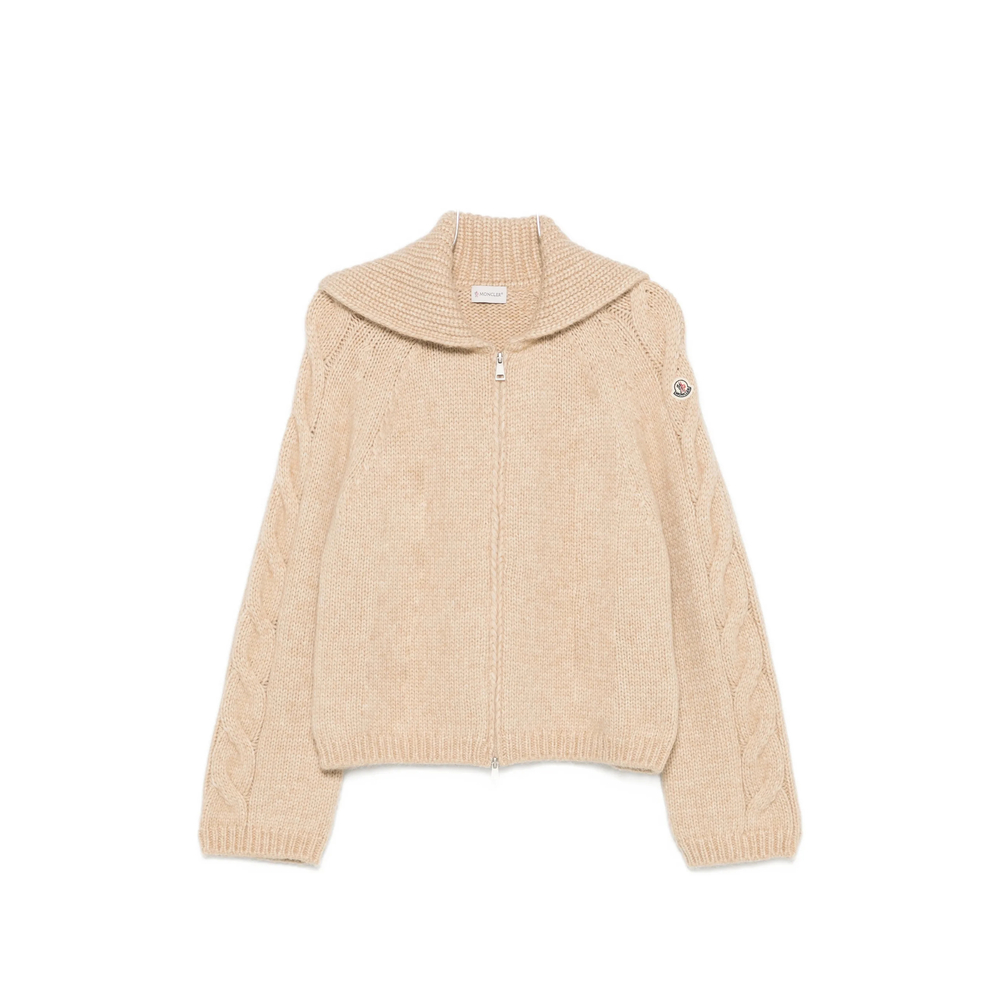 Moncler Cable-knit Zip-up Sweater In Neutrals