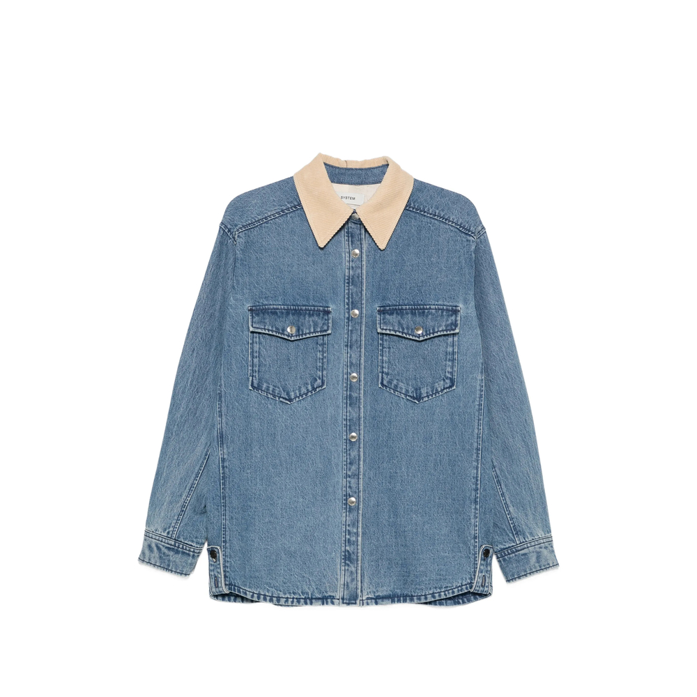 System Corduroy-collar Chest-pocket Denim Jacket