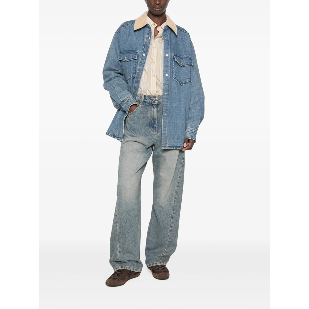Corduroy-Collar Chest-Pocket Denim Jacket
