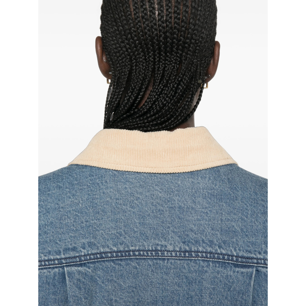 Corduroy-Collar Chest-Pocket Denim Jacket