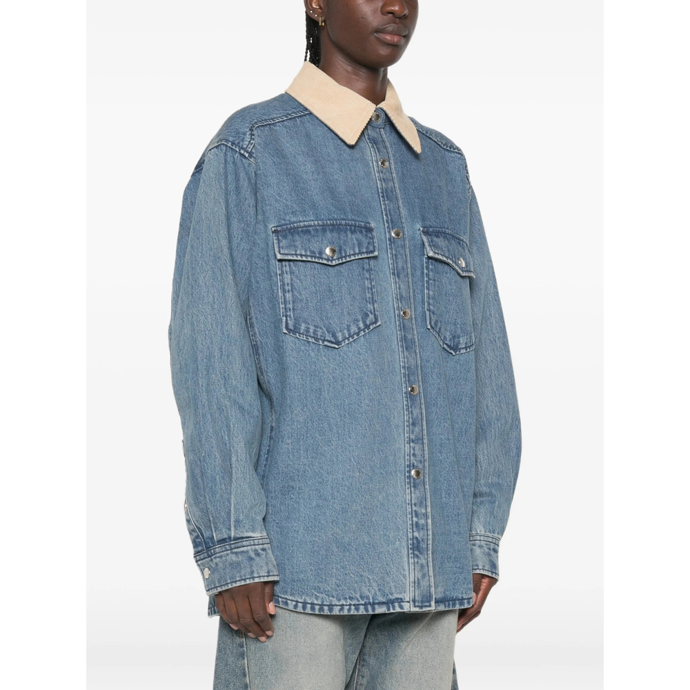 Corduroy-Collar Chest-Pocket Denim Jacket
