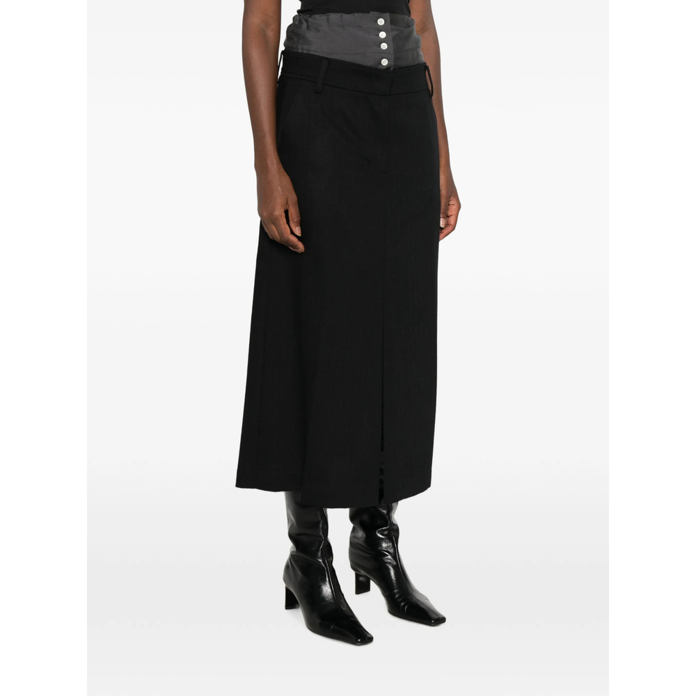 Pinstriped Layered-Waist Midi