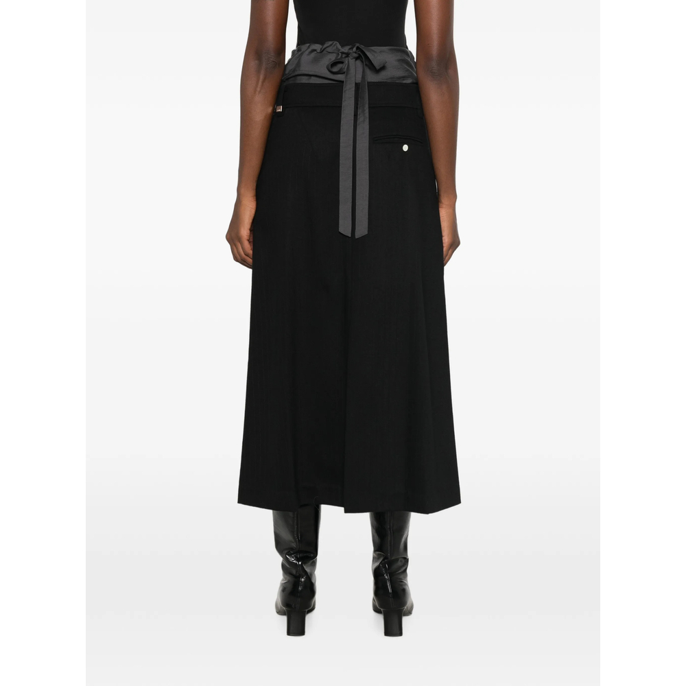 Pinstriped Layered-Waist Midi