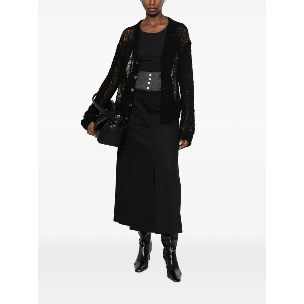 Pinstriped Layered-Waist Midi