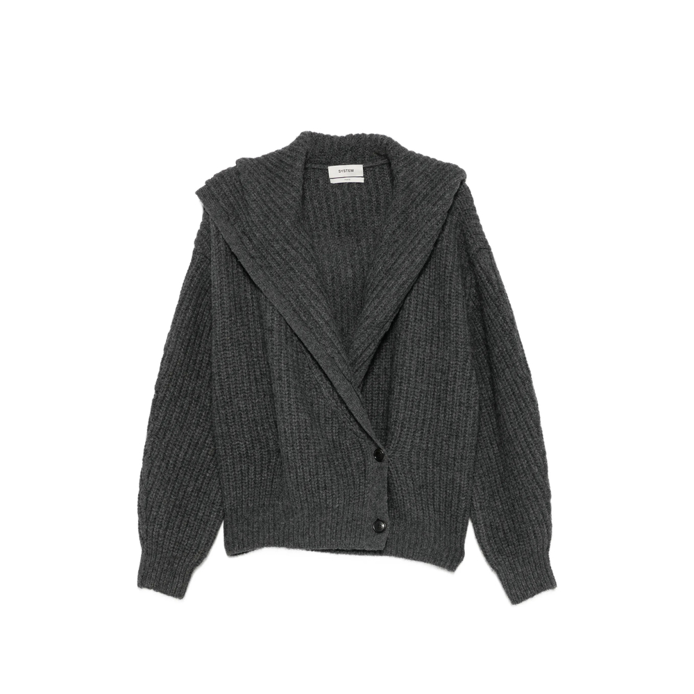 System Ribbed-knit Hooded Cardigan