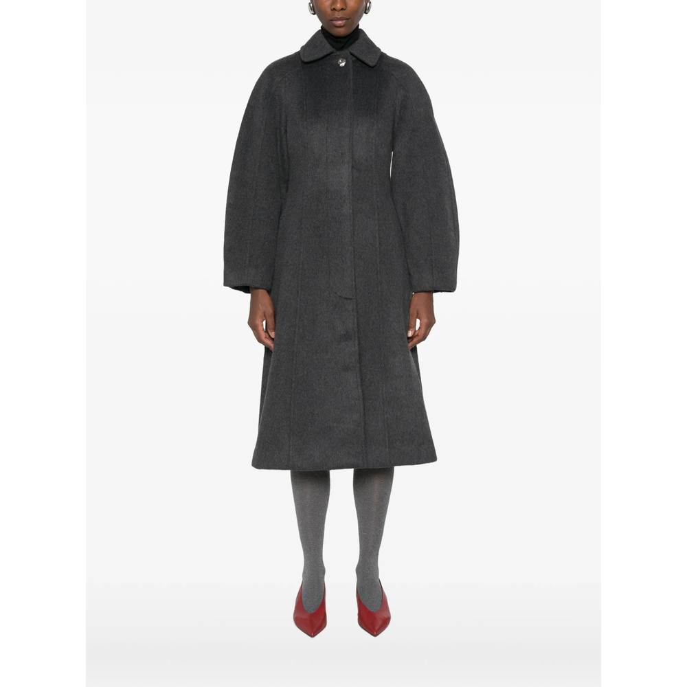 Shirred-Waist Single-Breasted Coat