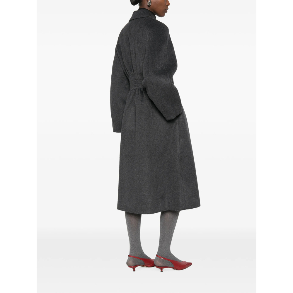Shirred-Waist Single-Breasted Coat