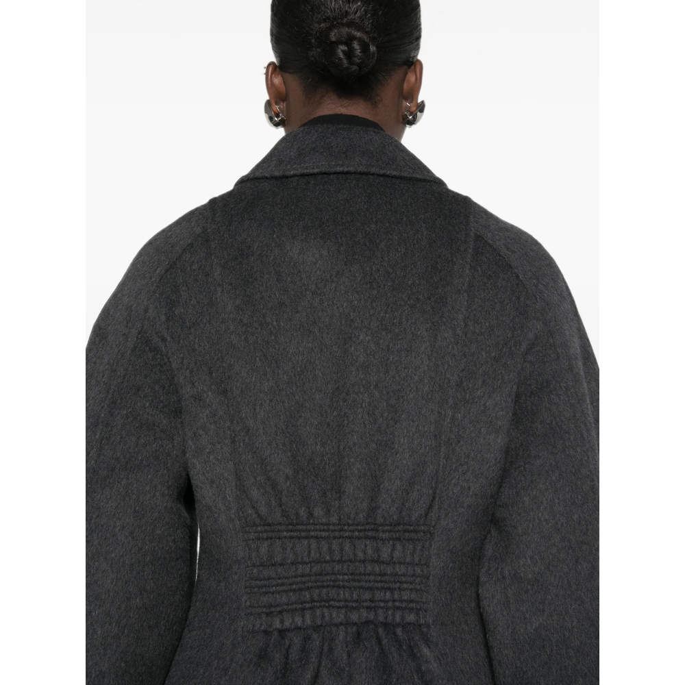 Shirred-Waist Single-Breasted Coat