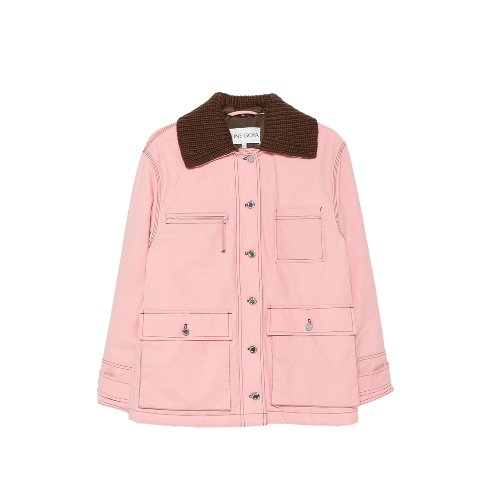 Ribbed-Knit Collar Contrast-Stitch Jacket