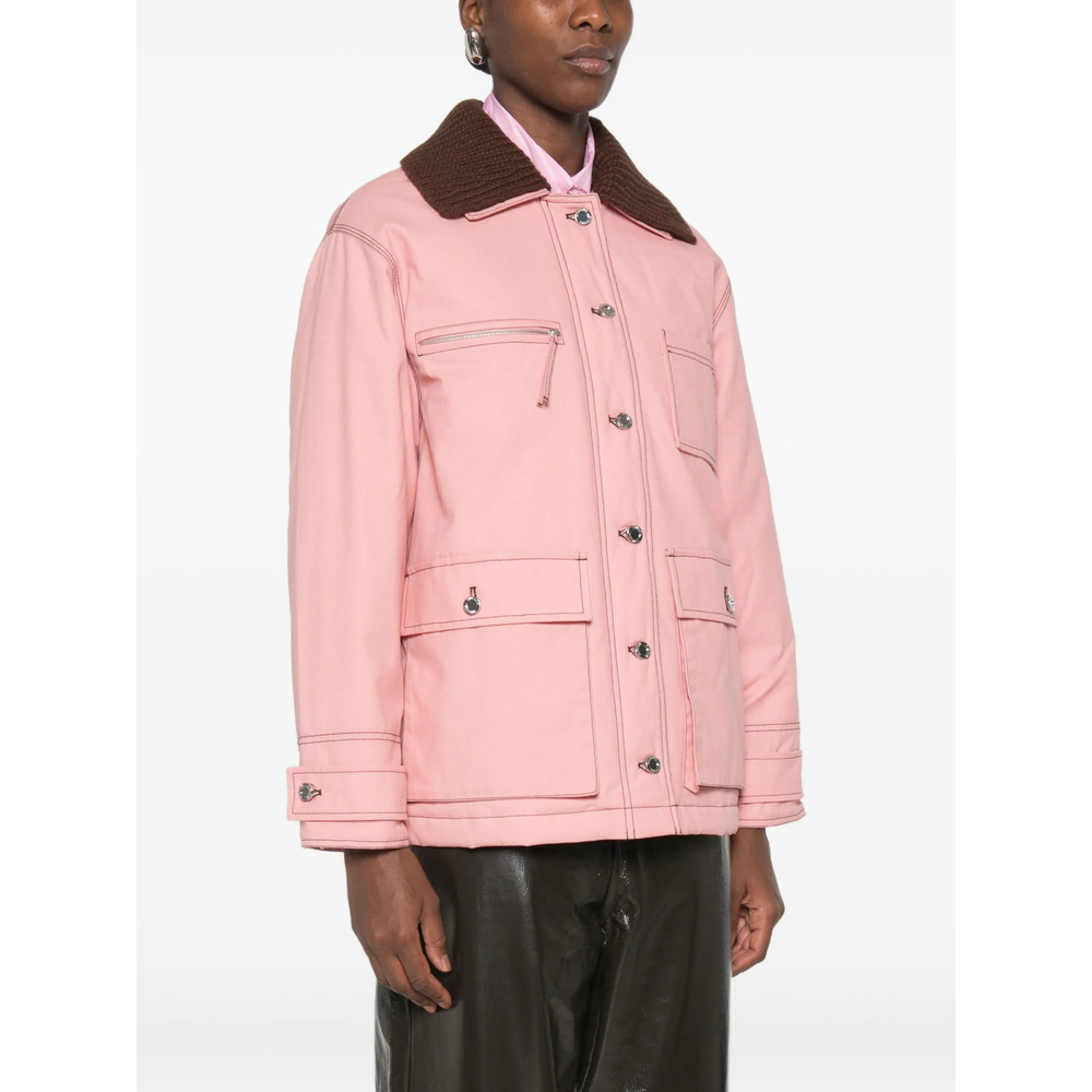 Ribbed-Knit Collar Contrast-Stitch Jacket