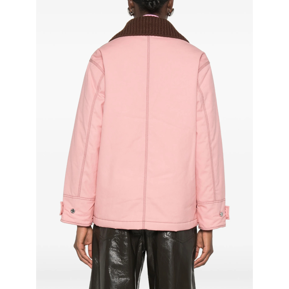 Ribbed-Knit Collar Contrast-Stitch Jacket