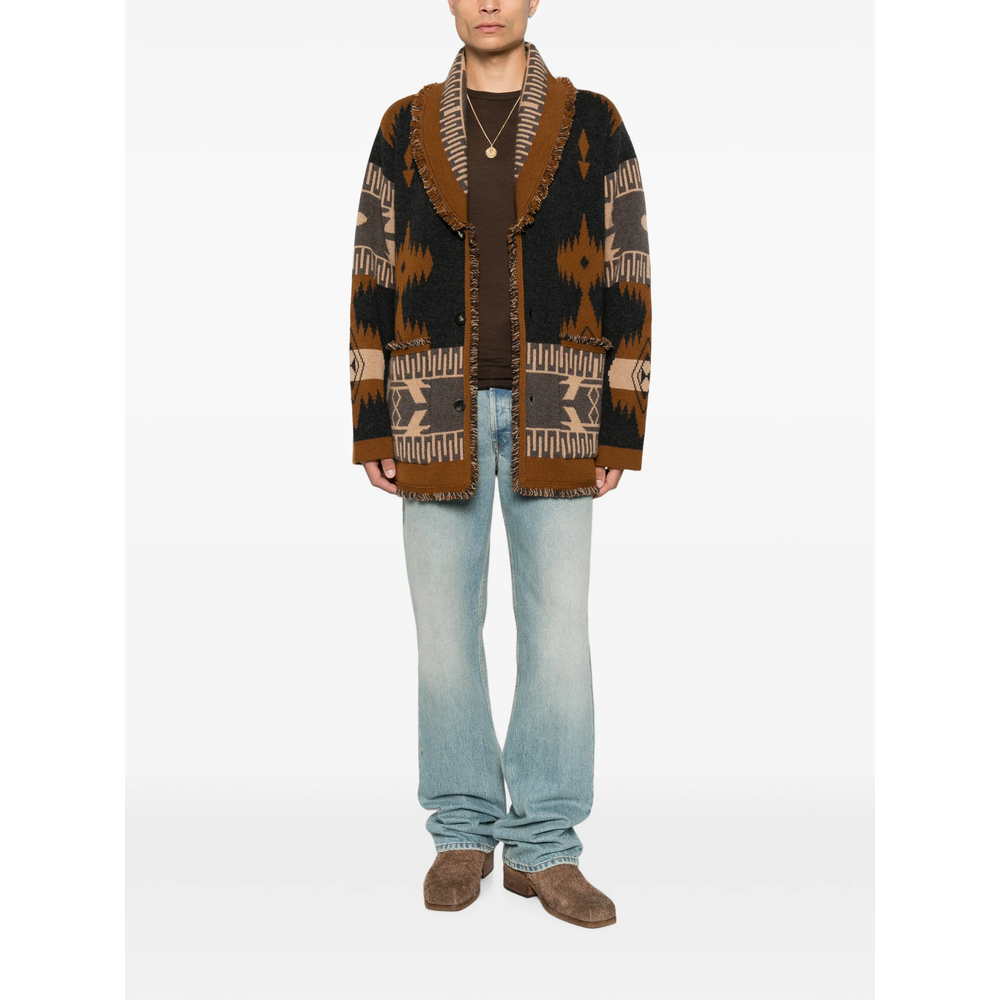 Jacquard-Knit Fringed Cardigan