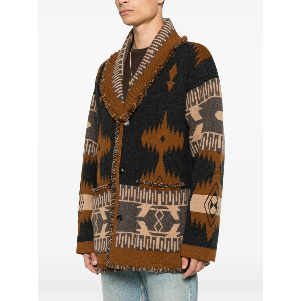 Jacquard-Knit Fringed Cardigan