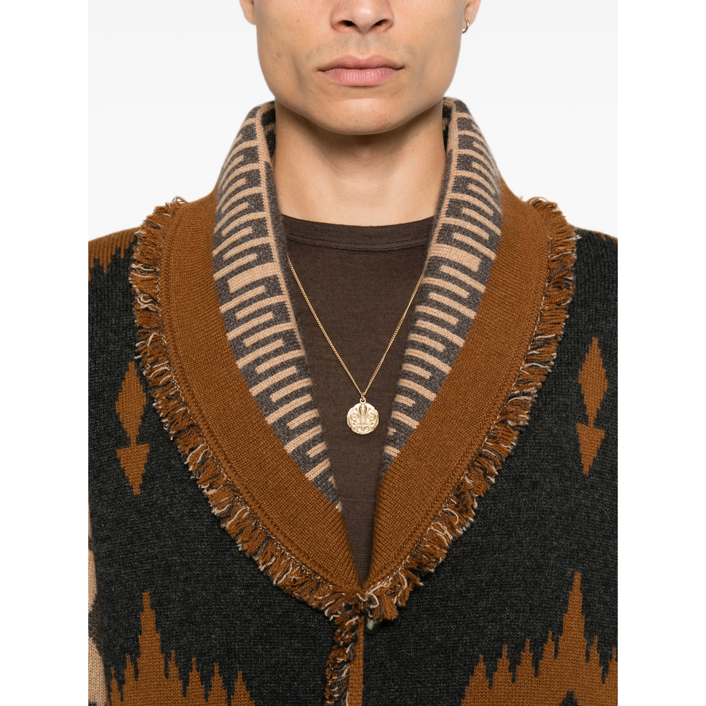 Jacquard-Knit Fringed Cardigan