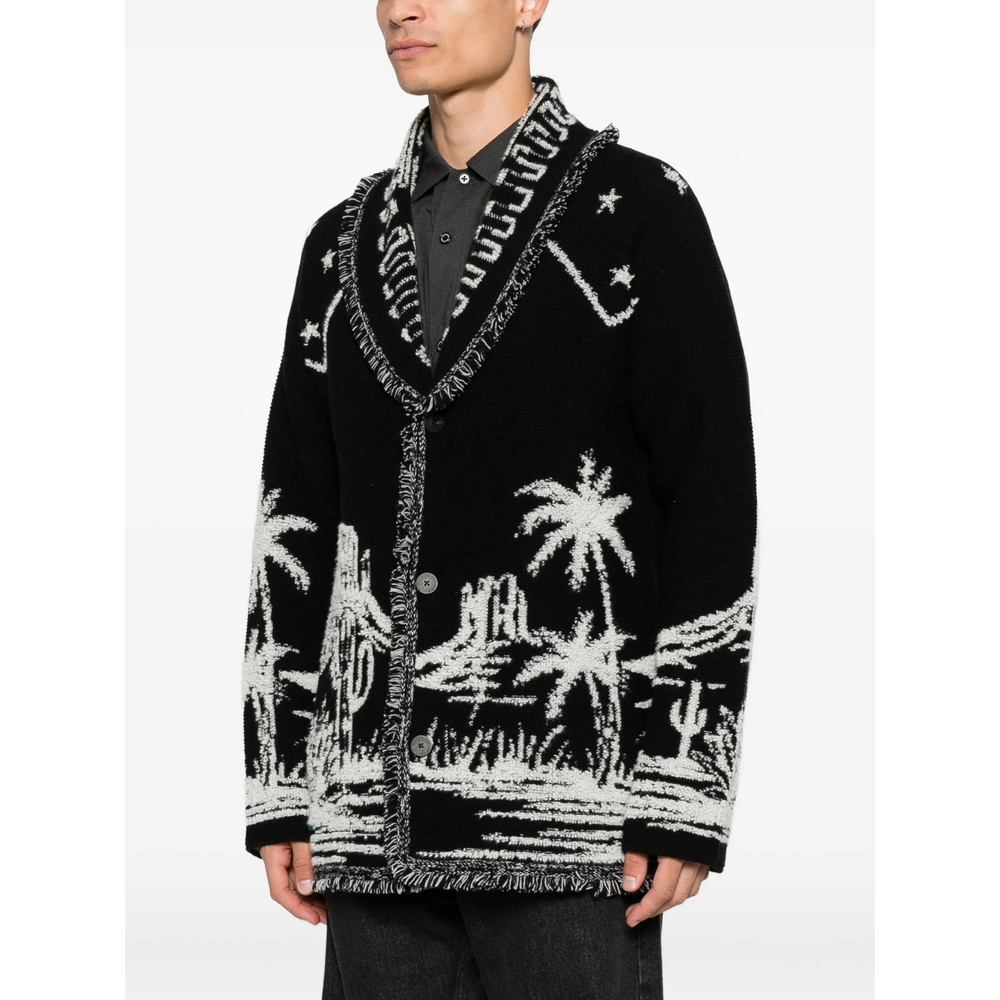 Intarsia-Knit Fringed Cardigan