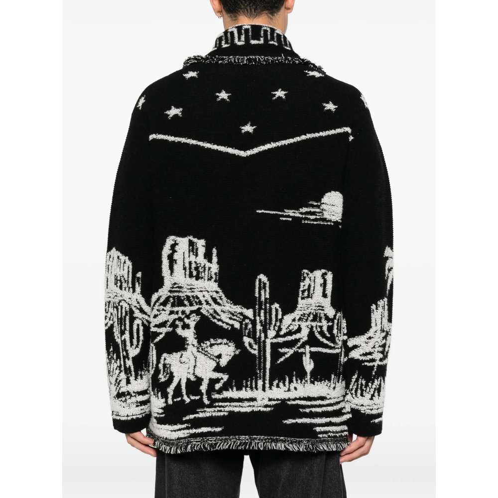 Intarsia-Knit Fringed Cardigan