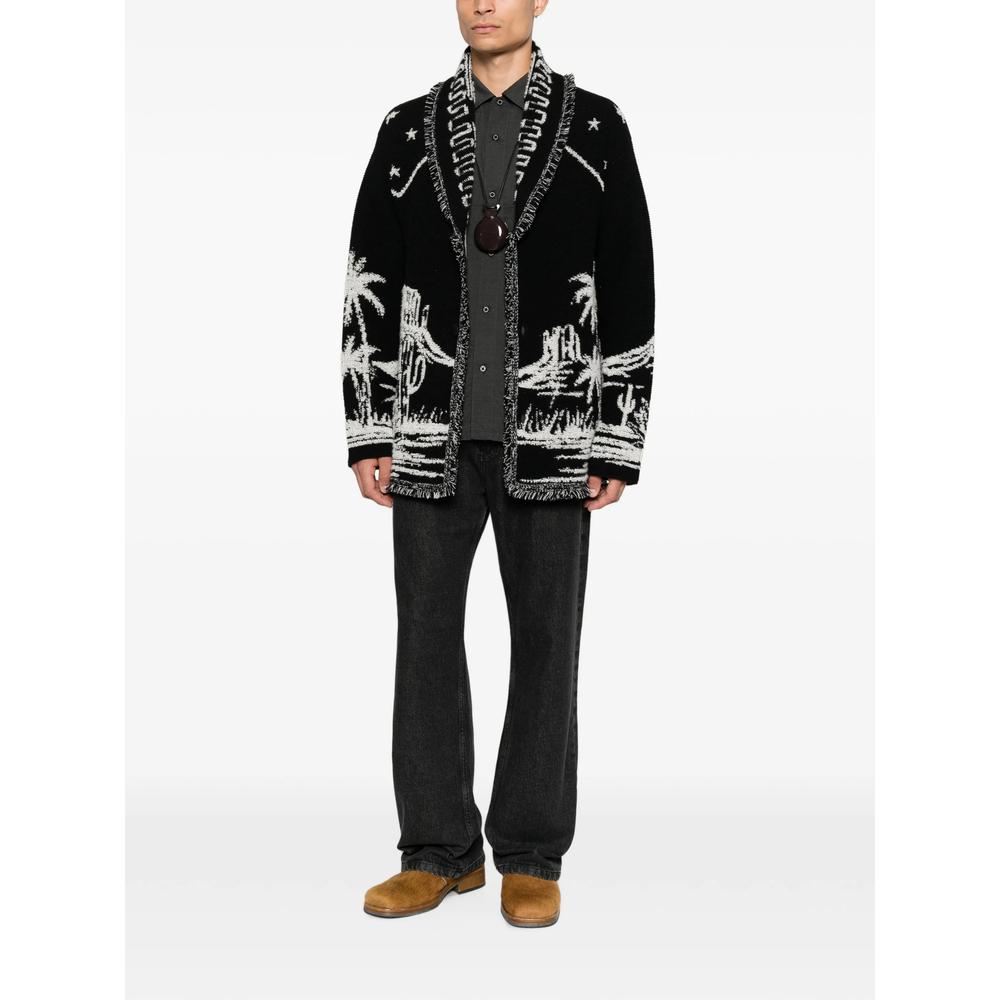 Intarsia-Knit Fringed Cardigan