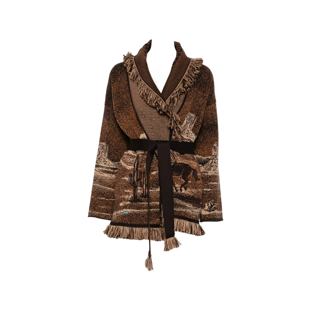 Alanui Fringe-trimmed Jacquard Cardigan In Brown/neutrals